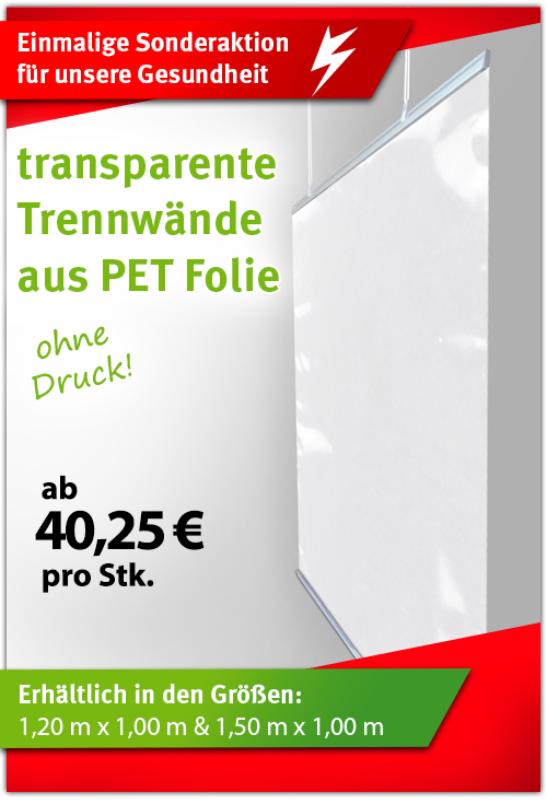 BannerSkandal: Transparente Trennwand ab 40,25 €/Stück netto BannerSkandal: Transparente Trennwand ab 40,25 €/Stück netto