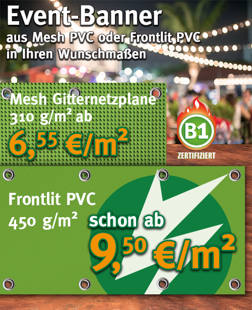 Event-Banner aus Mesh PVC oder Frontlit PVC Event-Banner aus Mesh PVC oder Frontlit PVC