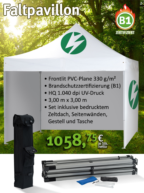 Faltpavillon - bedrucktes Zelt ab 1058,75€ Faltpavillon - bedrucktes Zelt ab 1058,75€