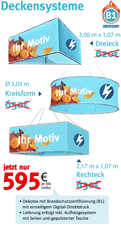 Deckensysteme: ideale Werbeträger für den Messeauftritt Deckensysteme: ideale Werbeträger für den Messeauftritt